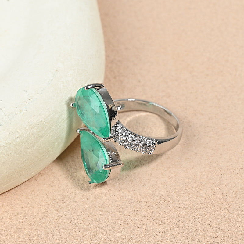 Green Zircon Open Ring for Women with Minimalist Light-Luxury Design