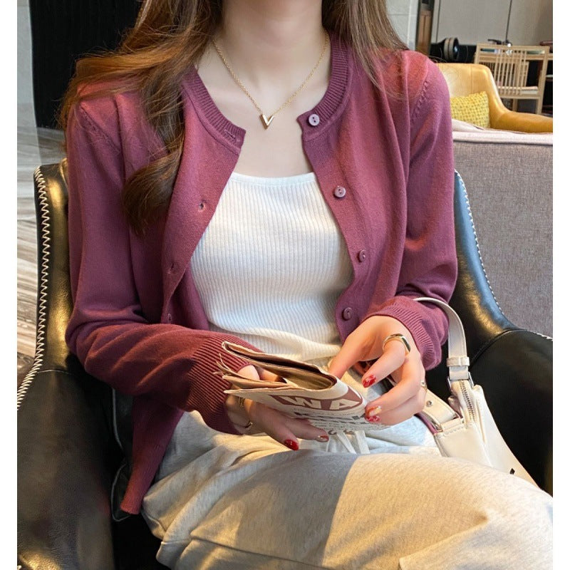 Women's Korean Style Slim Fit Long Sleeve Knit Cardigan