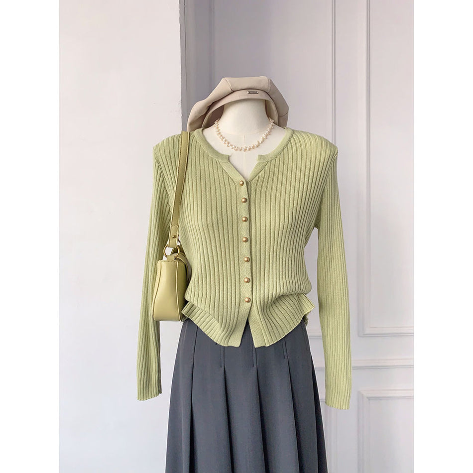 Women's Korean Style V-Neck Slim Fit Knit Cardigan