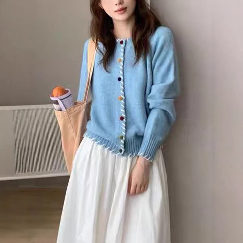 Women's Loose Round Neck Single-Breasted Knit Cardigan Coat