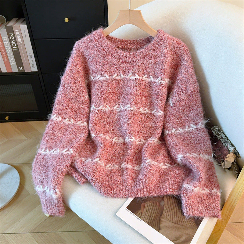 Women's Korean Style Retro Contrast Stripe Knit Sweater
