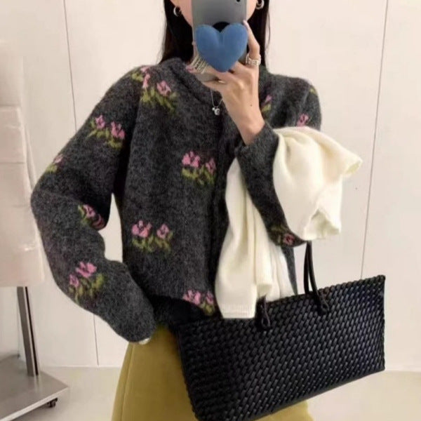 Women's Korean Style Floral Crochet Loose Knit Cardigan