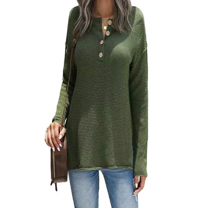 Women's Solid Color Half-Button Knit Pullover Sweater