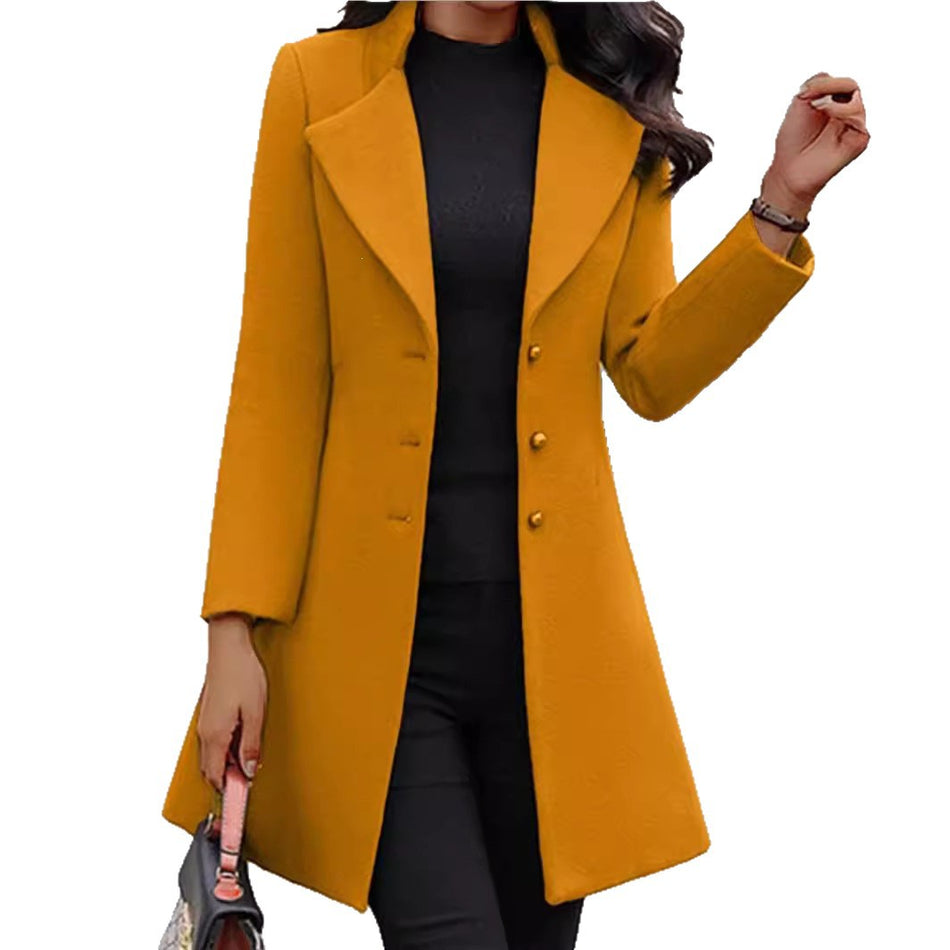 Women's Korean Style Slim-Fit Mid-Length Wool Coat