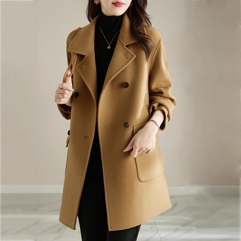 Women's Korean Style Slim Fit Mid-Length Wool Blend Coat
