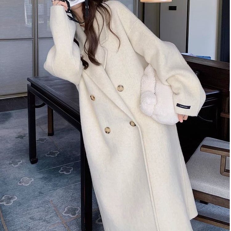 Women's Korean Style Hepburn Mid-Length Wool Coat