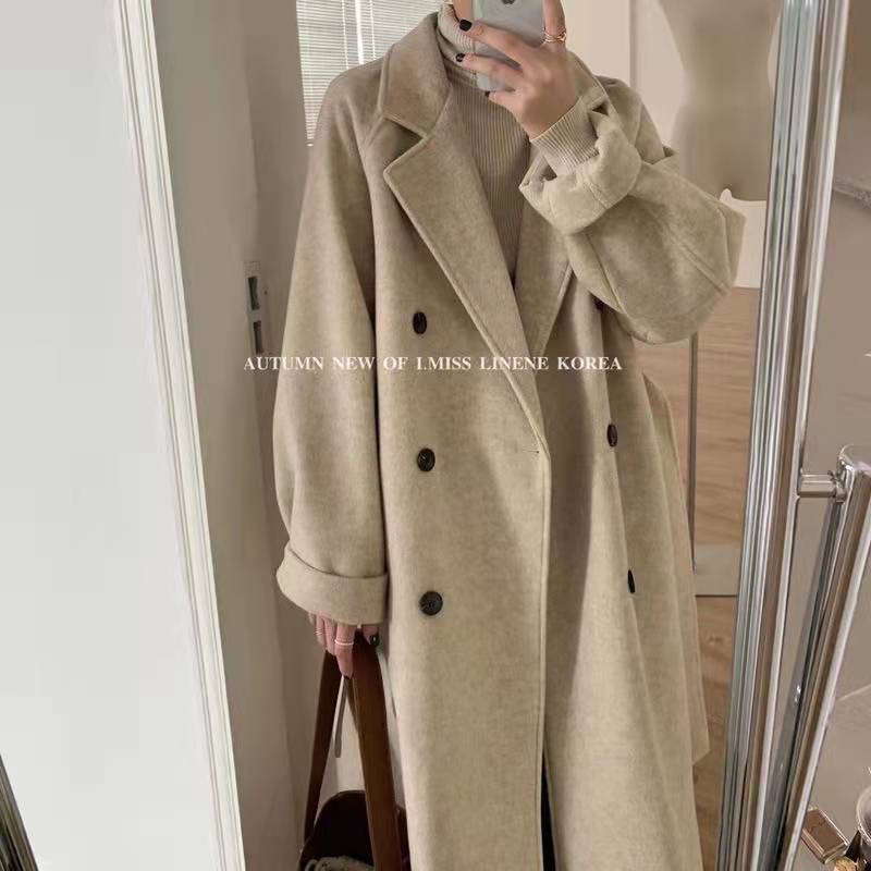 Women's Hepburn Style Mid-Length Loose Wool Coat