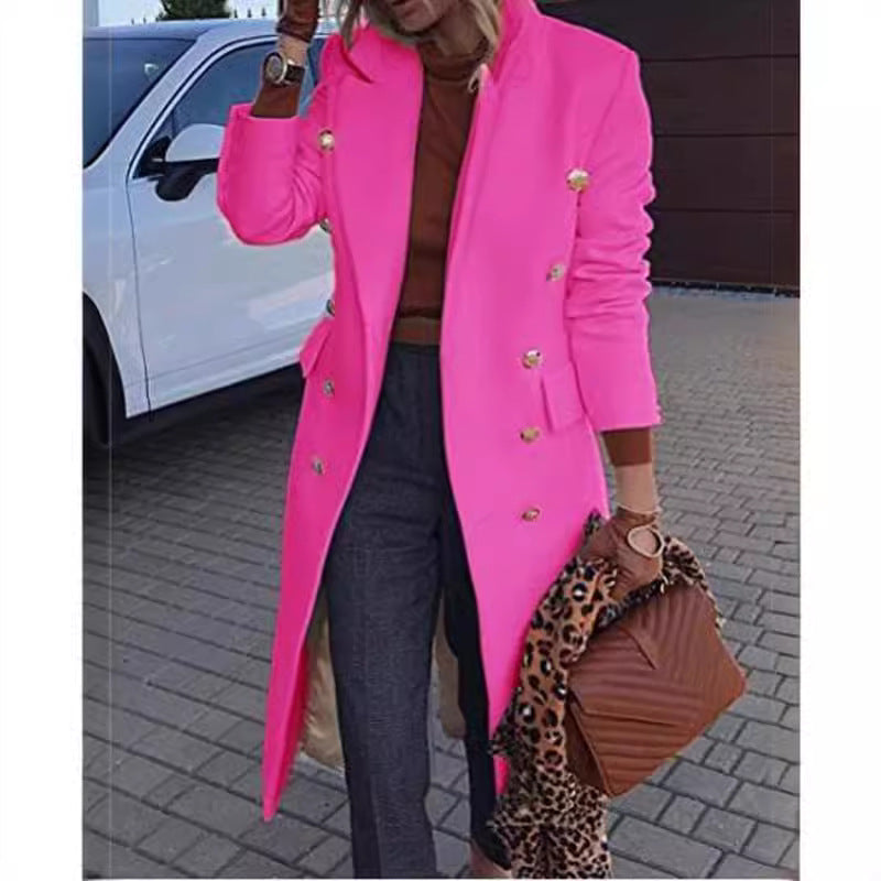 Women's Mid-Length Double-Breasted Long Sleeve Wool Coat