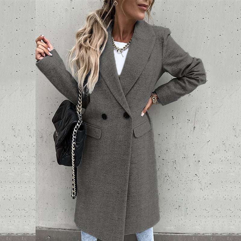 Women's Long Wool Coat with Tailored Suit Collar