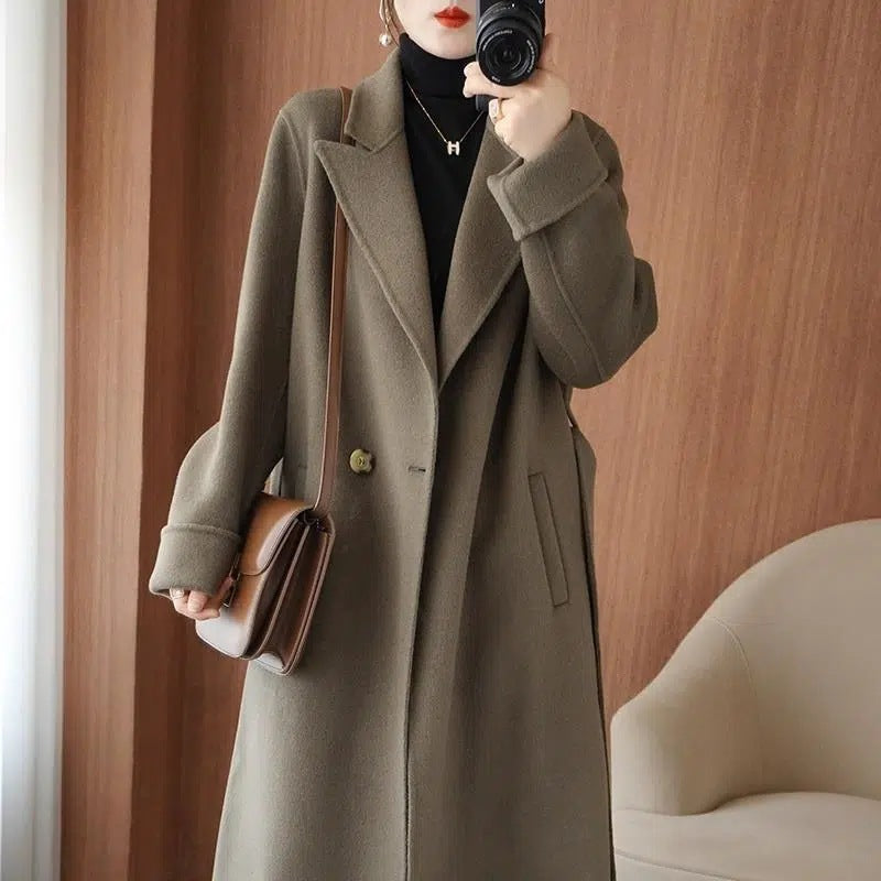 Women's Mid-Length Thickened Wool Blend Coat