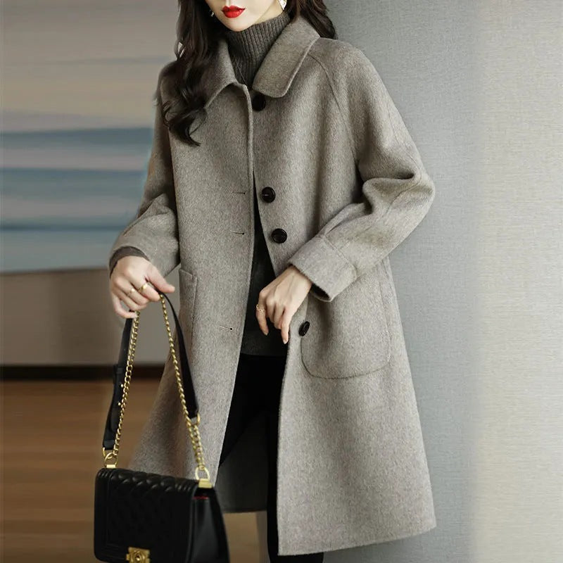 Women's Korean Style Slim Mid-Length Thickened Wool Coat