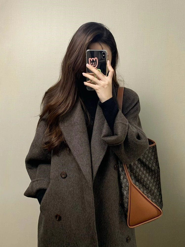 Women's Korean Style Thickened Mid-Length Wool Coat