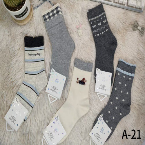 Women’s Retro Polka Dot Fleece-Lined Wool Socks- Pack of 5