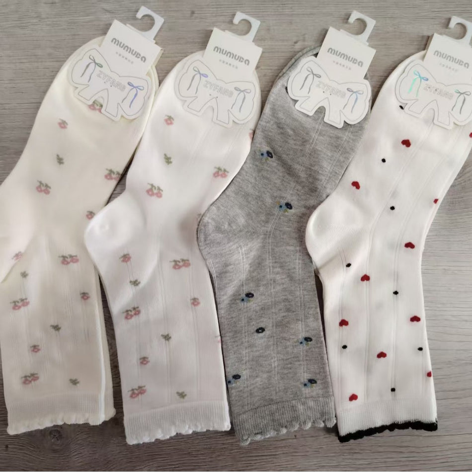 Women’s Floral Mesh Bowknot Breathable Mid-Calf Socks- Pack of 5