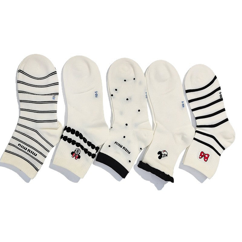Women’s Korean Style Seamless Cotton Short Socks- Pack of 5