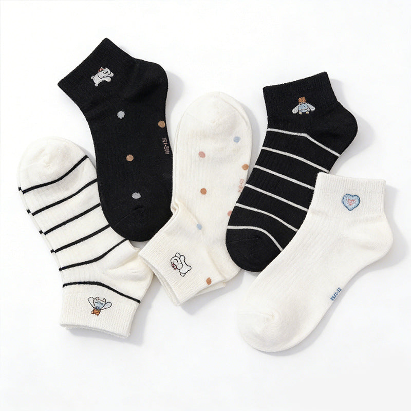 Women’s Japanese Style Striped Cotton Mid-Calf Socks- Pack of 5