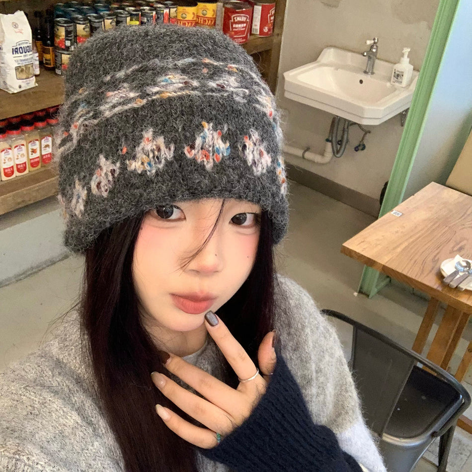 Women’s Fair Isle Diamond Knit Beanie Warm Winter Hat