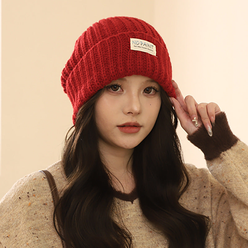 Women’s Korean Style Letter Patch Slouchy Wool Knit Beanie