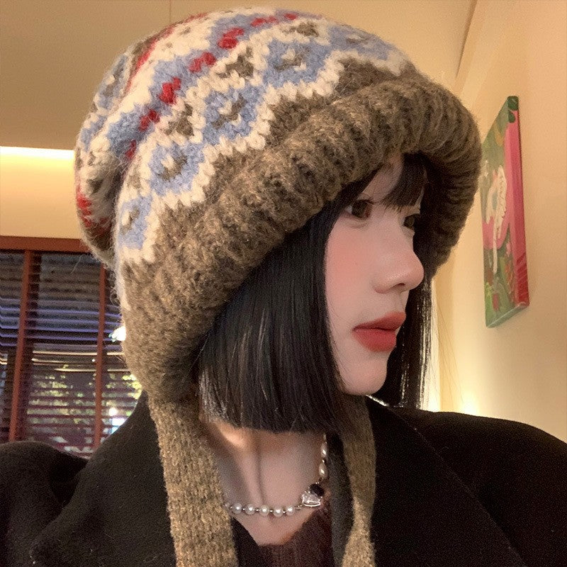 Women’s Vintage Wool Knit Hat with Ear Protection