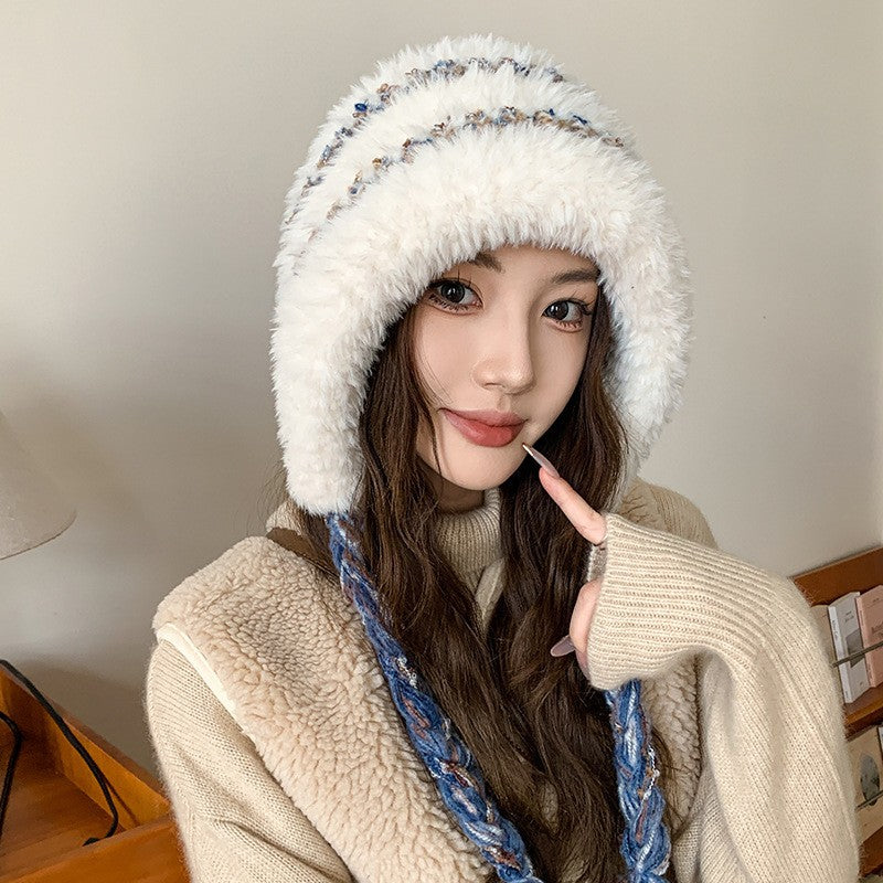 Women’s Cute Bear Plush Wool Knit Hat with Ear Protection