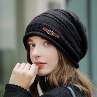 Women’s Fleece-Lined Loose Knit Hat for Large Head Size
