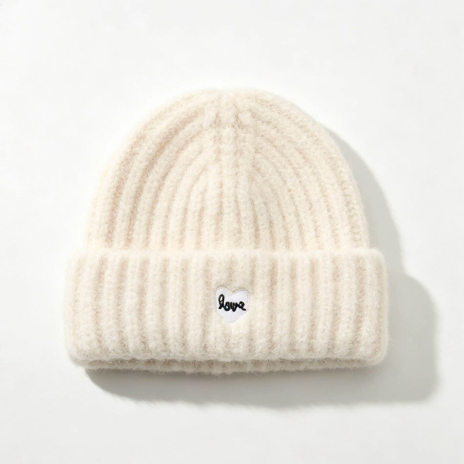 Women’s Love Embroidered Wool Knit Hat with Ear Protection