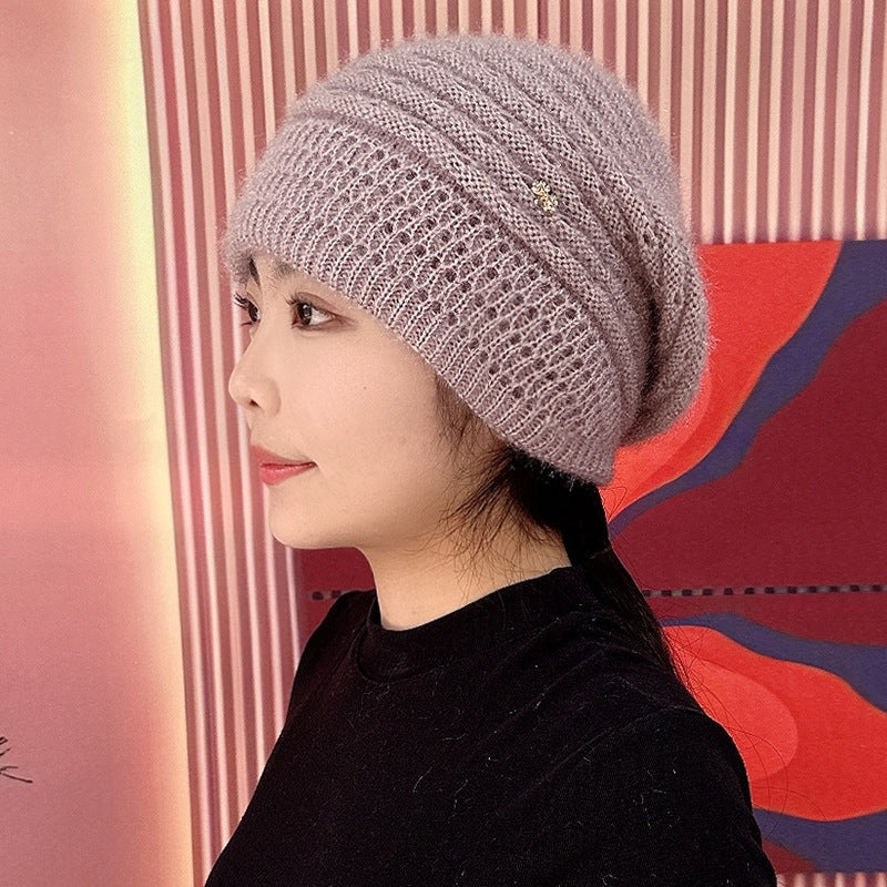 Women’s Striped Double-Layer Thick Knit Beanie