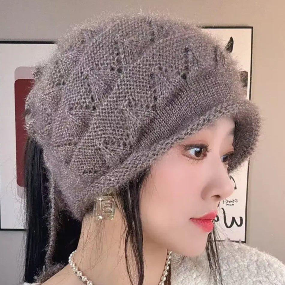 Women’s Double-Layer Squirrel Fur Slouchy Knit Hat