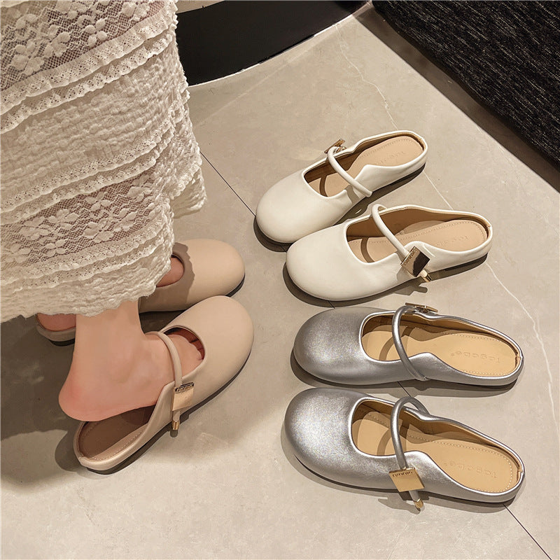 Women's Baotou Half Slippers, French Style Slip-On Flats