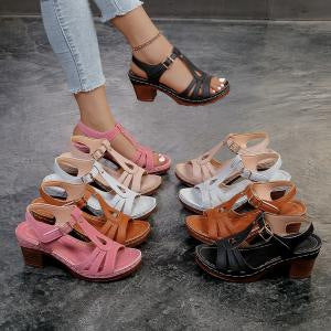 Women's Peep-Toe Chunky Heel Sandals, Ankle Strap High Heels