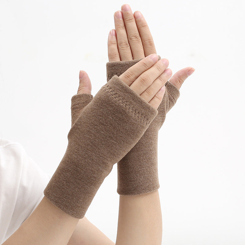 Wool Plush Half-Finger Gloves for Women and Men in Winter