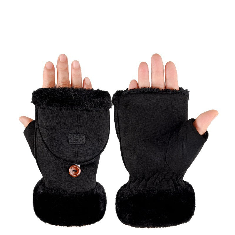 Women's Winter Fur Gloves Warm Suede Finger Gloves for Typing