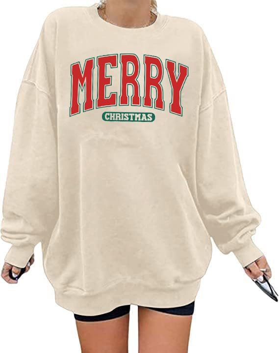 Women's Christmas Sweatshirt Funny Printed Loose Fit Pullover