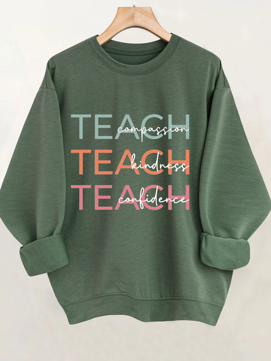 Women's Cozy Teach Print Loose Fit Cotton Crew Neck Sweatshirt