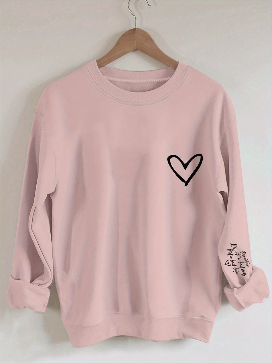 Women's Cozy Heart Print Crew Neck Casual Sweatshirt