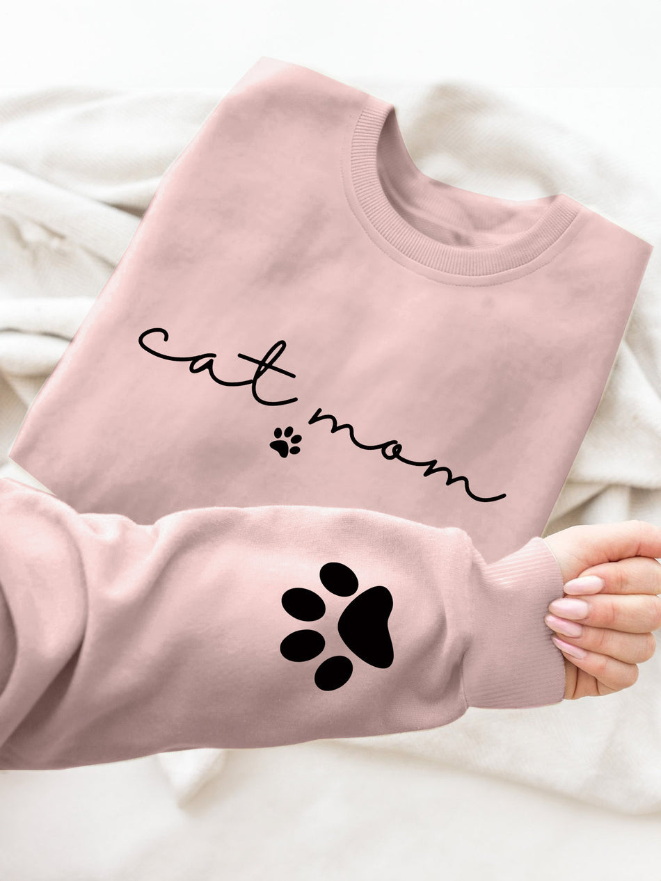 Women's Cozy Cat Mom Graphic Print Crew Neck Sweatshirt