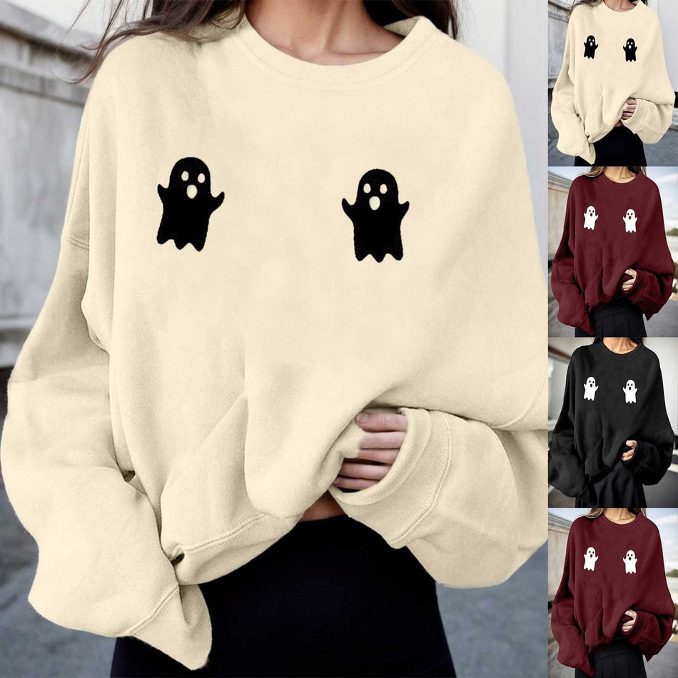 Women's Loose Fit Halloween Pullover Crew Neck Sweatshirt