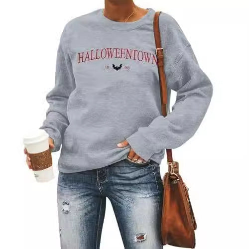 Women's Halloween Printed Round Neck Long Sleeve Pullover Sweater