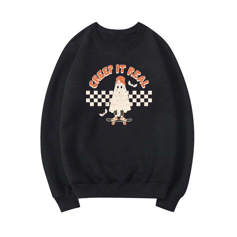 Women's Retro It Real Halloween Ghost Print Sweatshirt
