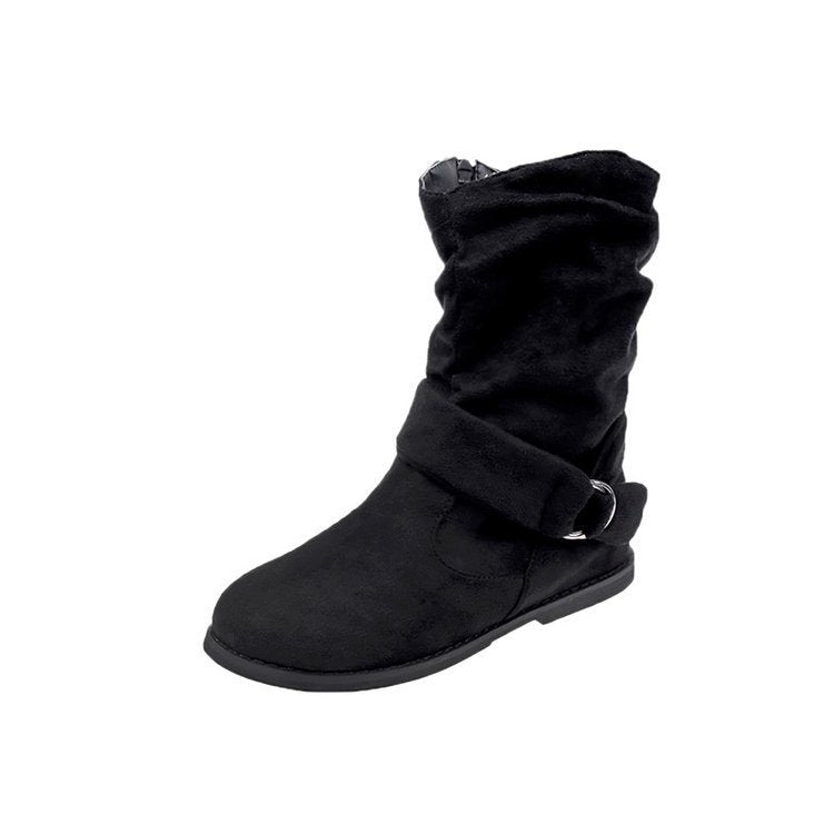 Women's Mid-Calf Buckle Boots Large Size Fashion Footwear