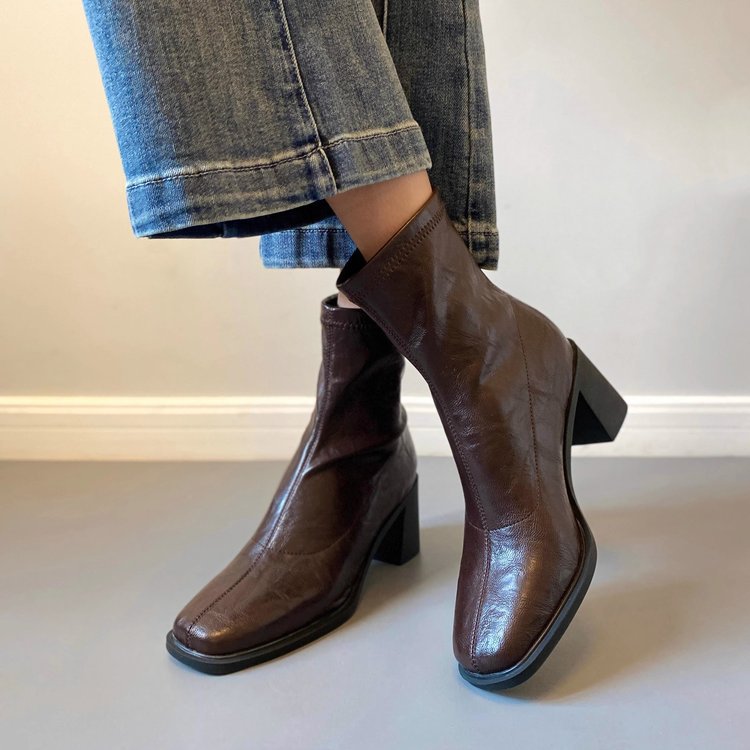 Women's British Style Soft Leather Chunky Heel Martin Boots