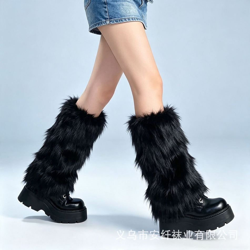 Women's Plush Long Faux Fur Leg Covers Warm Winter Socks