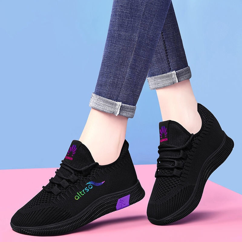 Women's Black Mesh Sports Shoes Lightweight Soft Sole Running