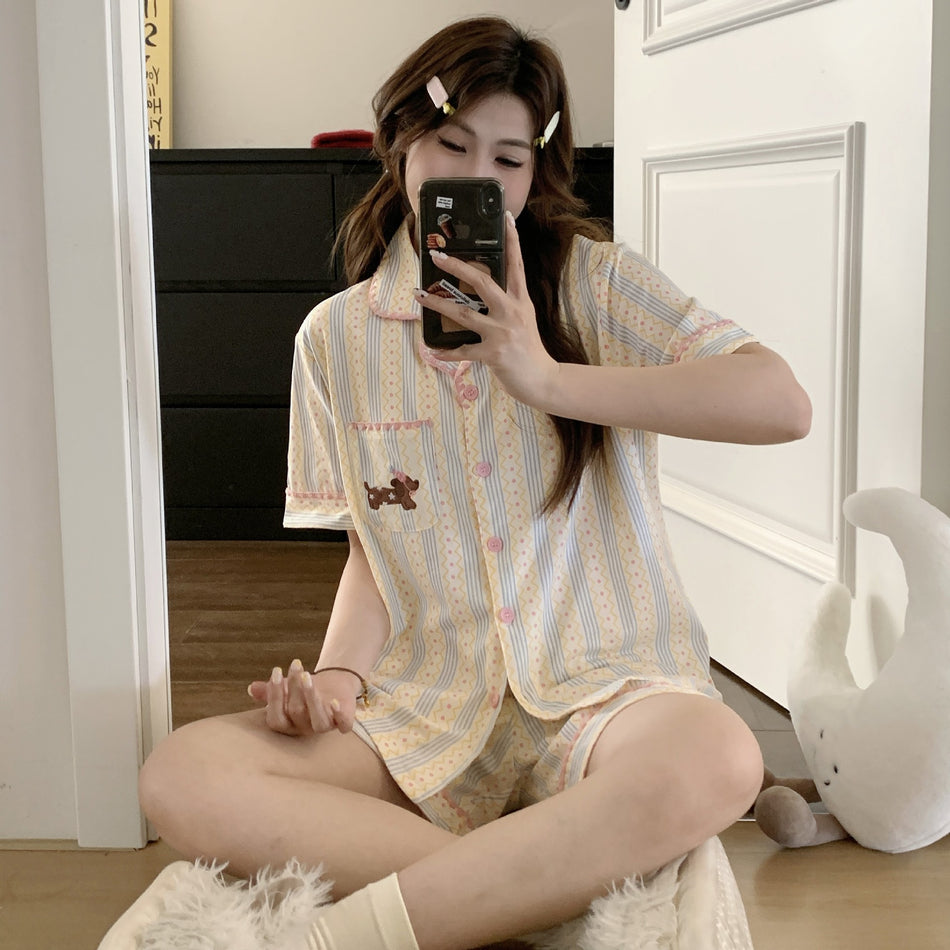 Women's Cotton Pajamas Short Sleeve Cartoon Homewear Set