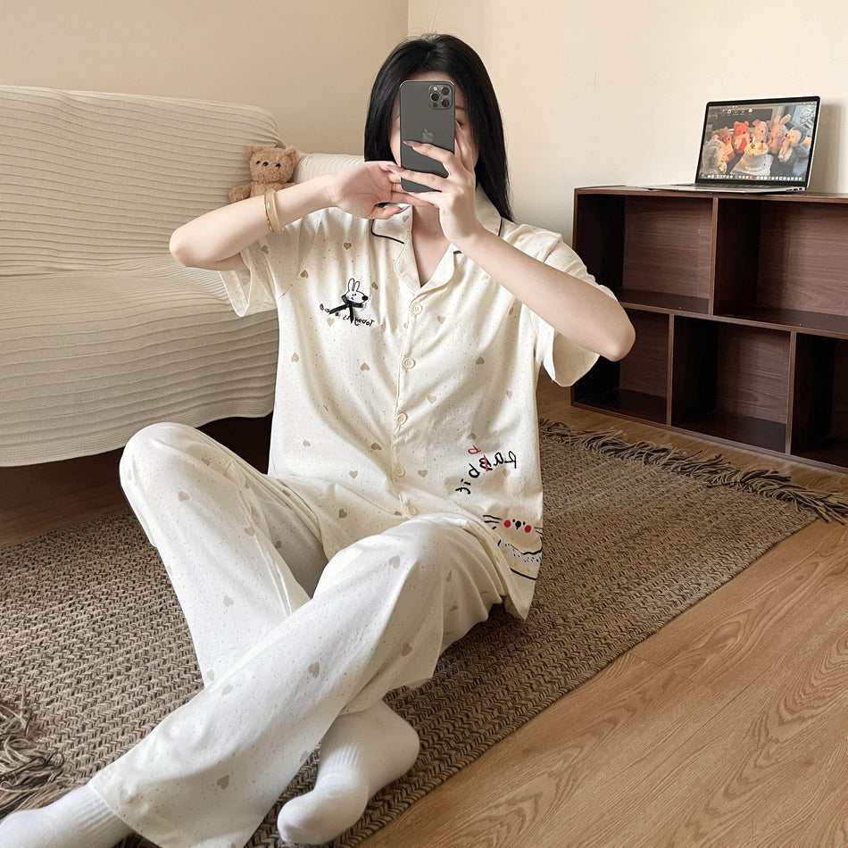 Women's Pure Cotton Rabbit Three-Piece Pajama Set