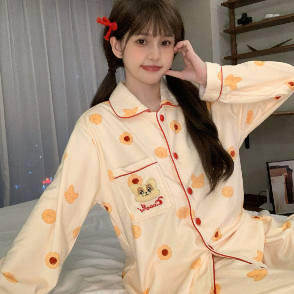 Women's Coral Velvet Cookie Doll Thickened Pajama Set