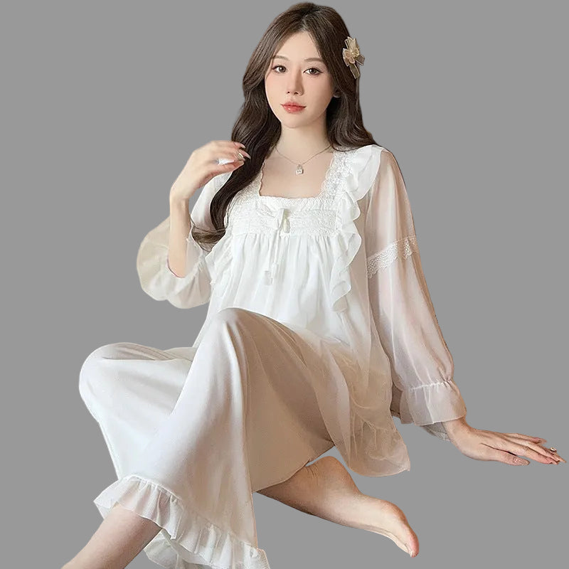 Girls' Long Sleeve Lace Princess Pajama Set with Chest Pad