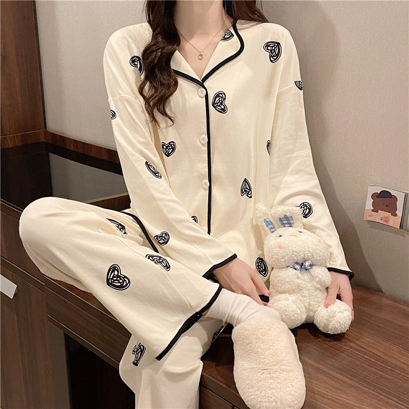 Women's Cute Long Sleeve Cardigan Two Piece Pajama Set