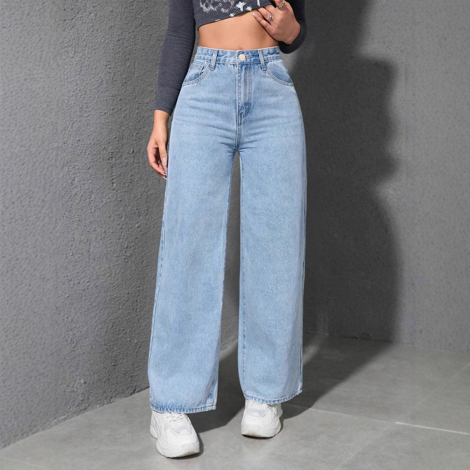 Women's High Waist Loose Straight Leg Denim Jeans