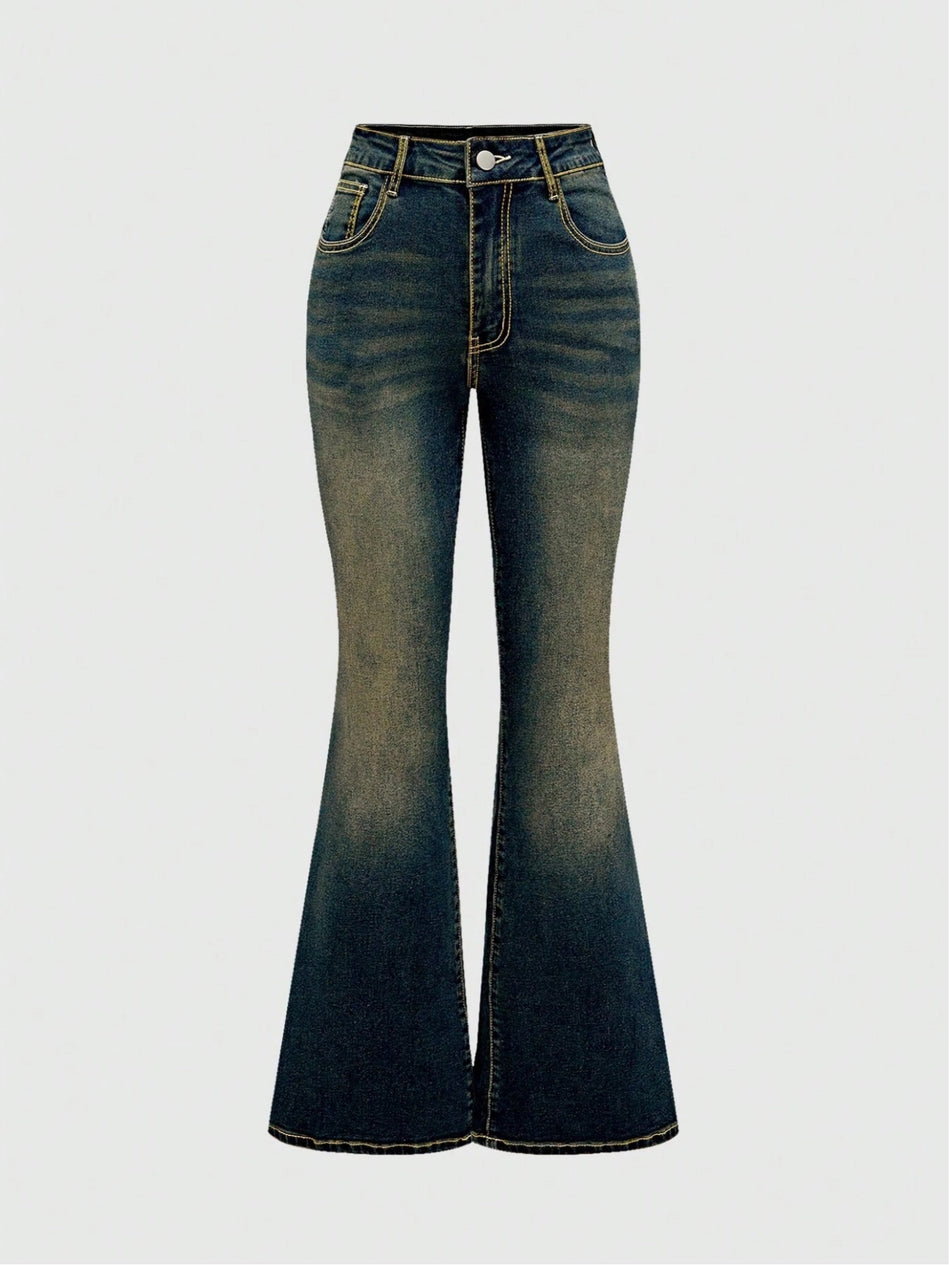 Women's Embroidered Stretch Flare Retro Style Jeans